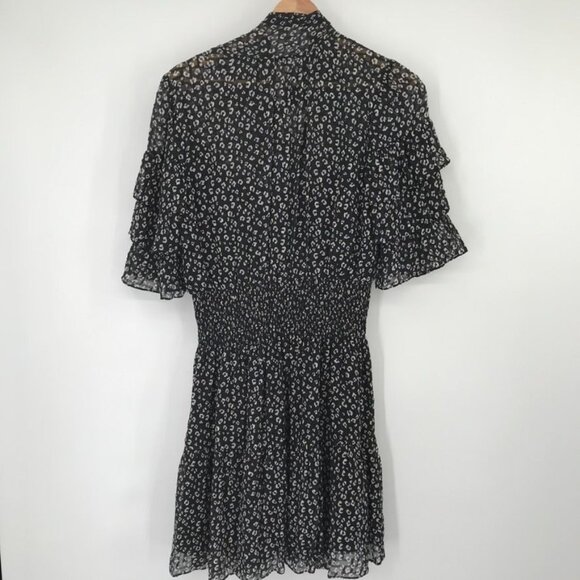 Rebecca Taylor Black  animal print Short Sleeve Dress Ruffle  silk blend size 6 - Picture 16 of 16